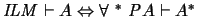 $\mathit{ILM}
\vdash A \Leftrightarrow \forall \ ^* \
{\mathit PA}\vdash A^*$