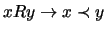 $ x R y \rightarrow x
\prec y $
