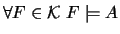 $\forall F\in \mathcal{K}\ F\models A$